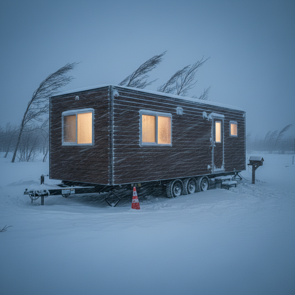 北海道の積雪・強風にさらされるトレーラーハウス──自然災害リスクは保険で備える