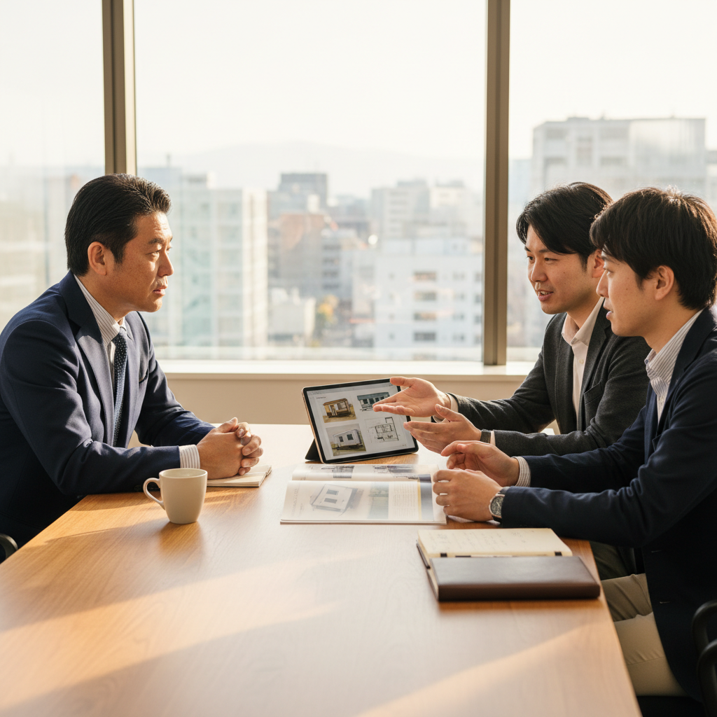 経営者がトレーラーハウスの基本Q&Aを担当者に相談──「自社の使い方に本当に合うのか」を確認