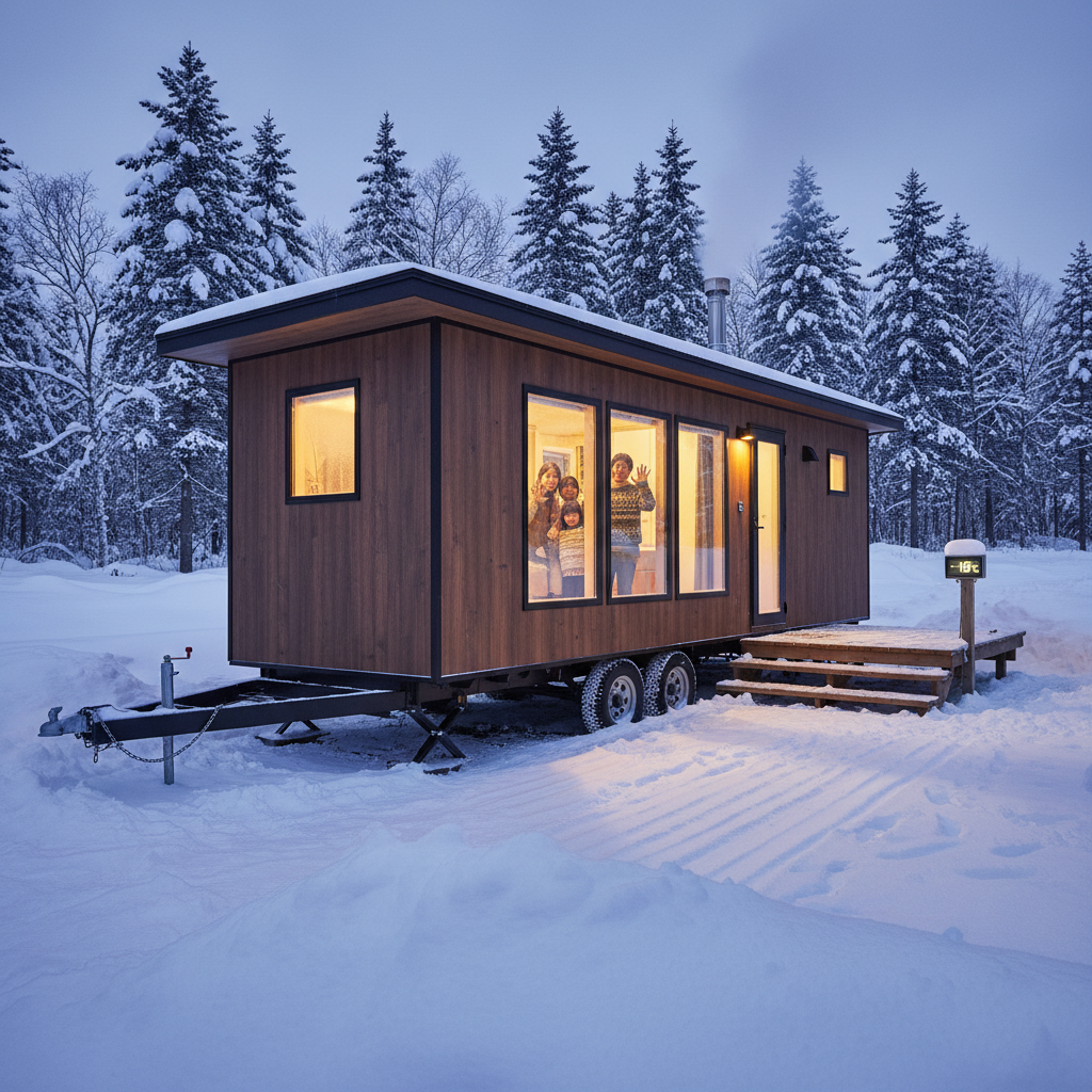 北海道の真冬に設置されたトレーラーハウス──断熱仕様と全季節対応で-20℃でも快適