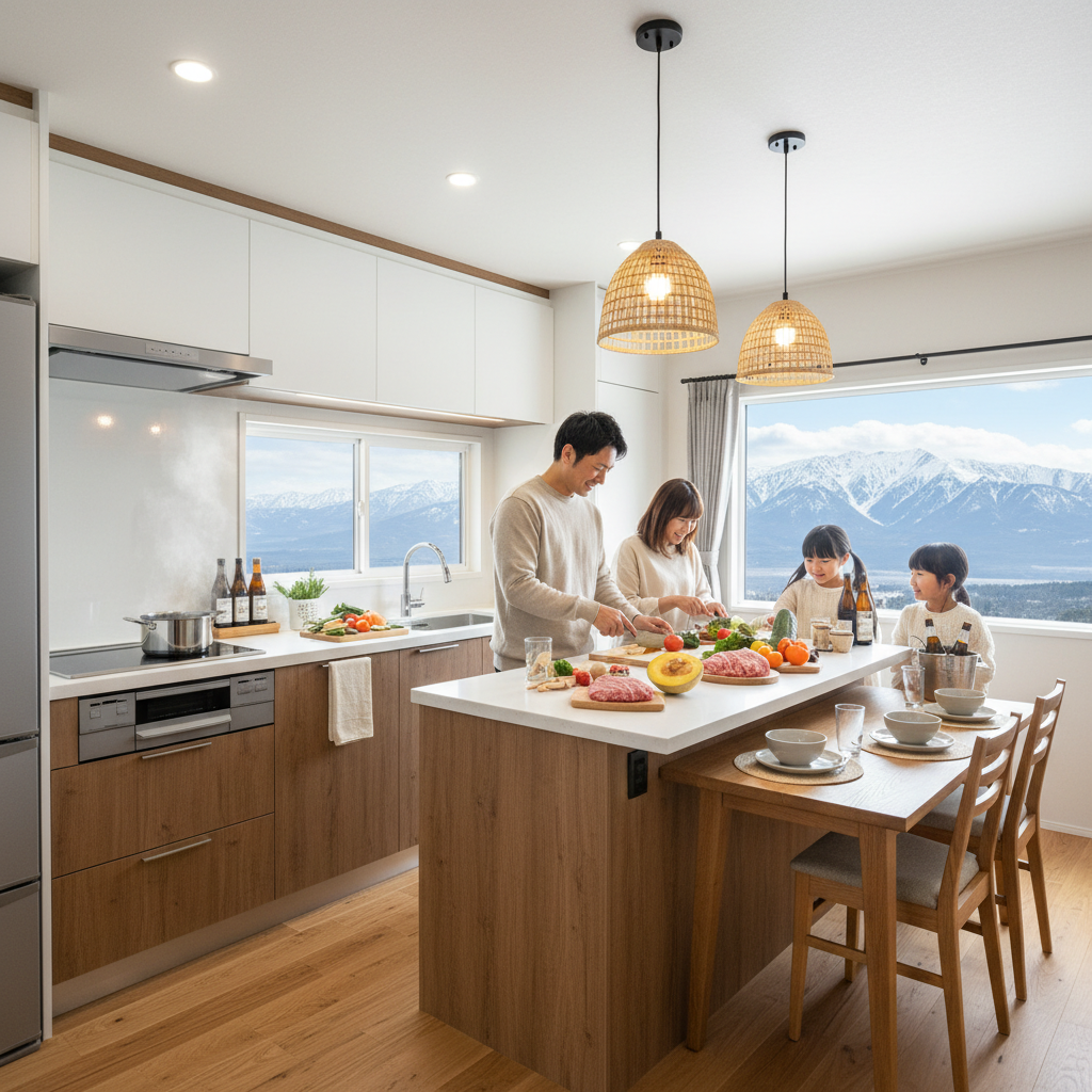 トレーラーハウス内のキッチンで自炊する家族──「自炊できる宿」が車旅×料理派ニーズを掴む