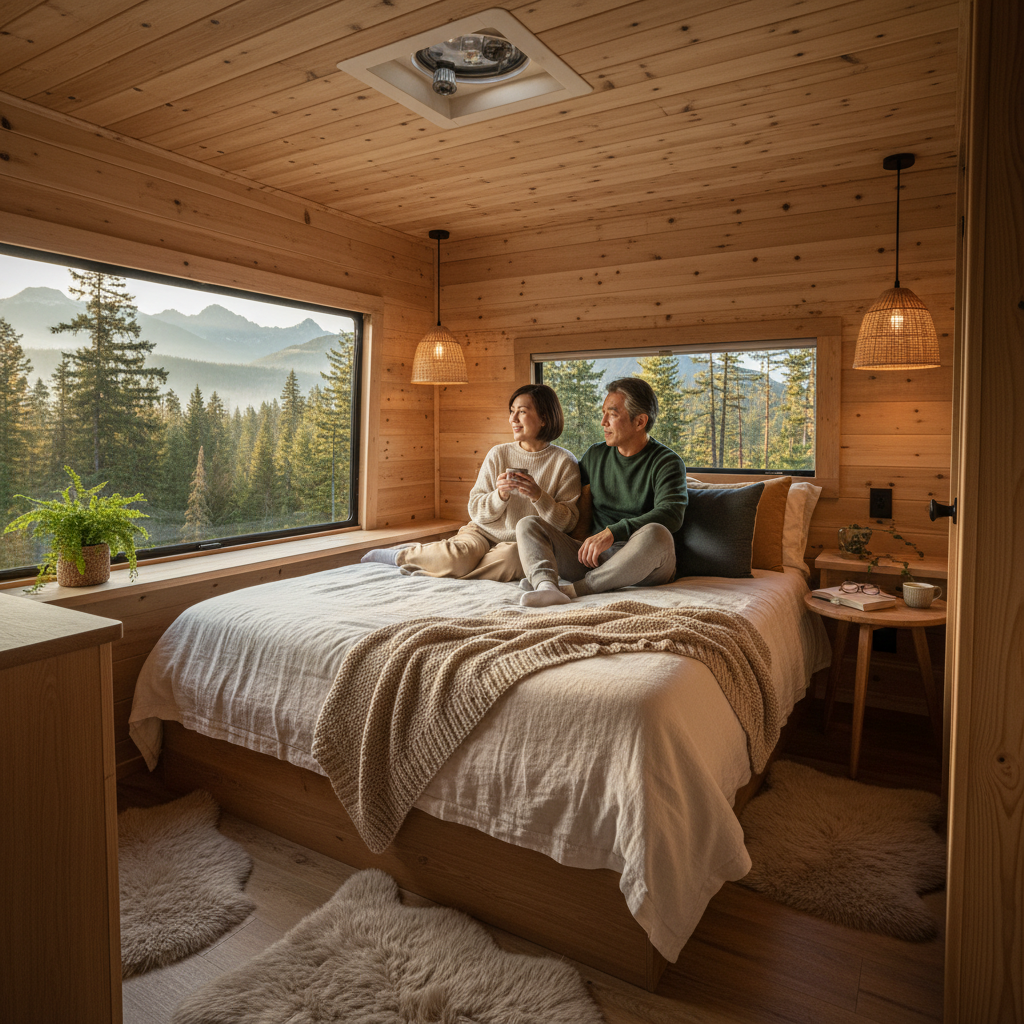 高級感あふれるグランピング用トレーラーハウス内装