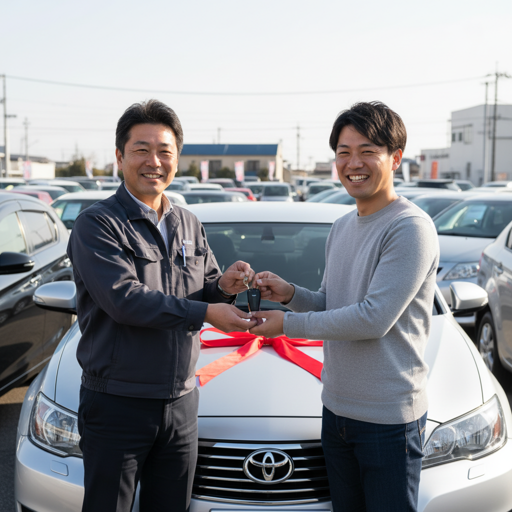 オーナーが客にキーを渡す誇らしい瞬間