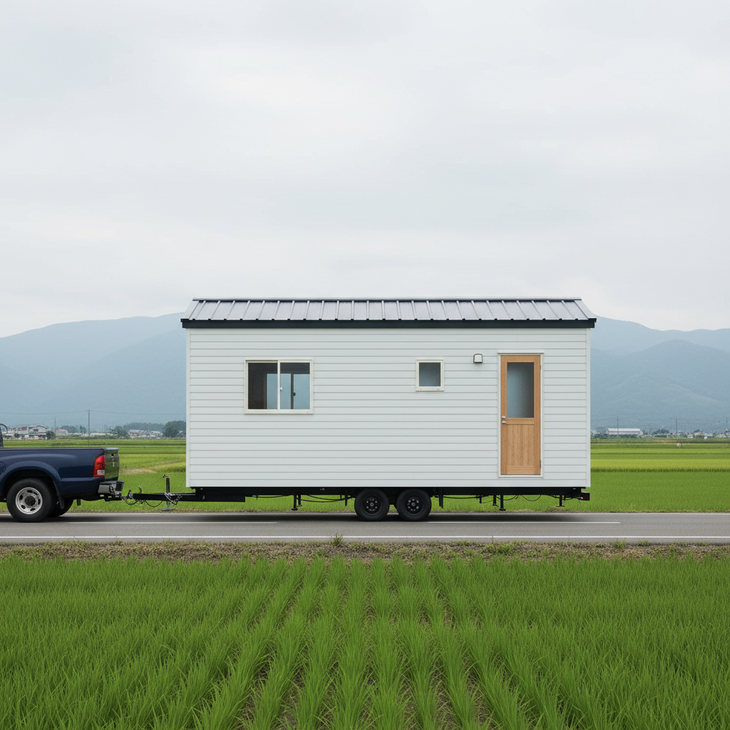 次の現場へ移動するトレーラーハウス
