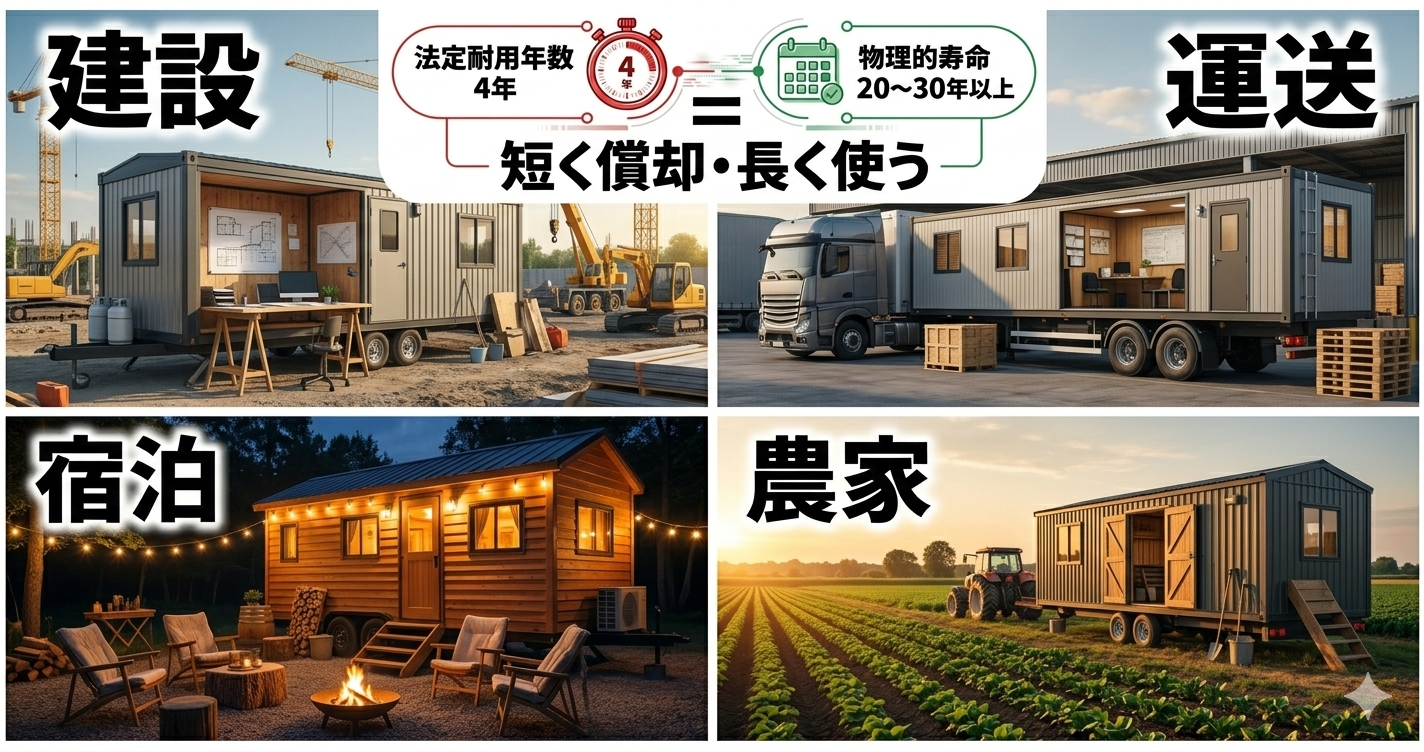 建設・運送・宿泊・農家の4業種でトレーラーハウスを活用するシーン